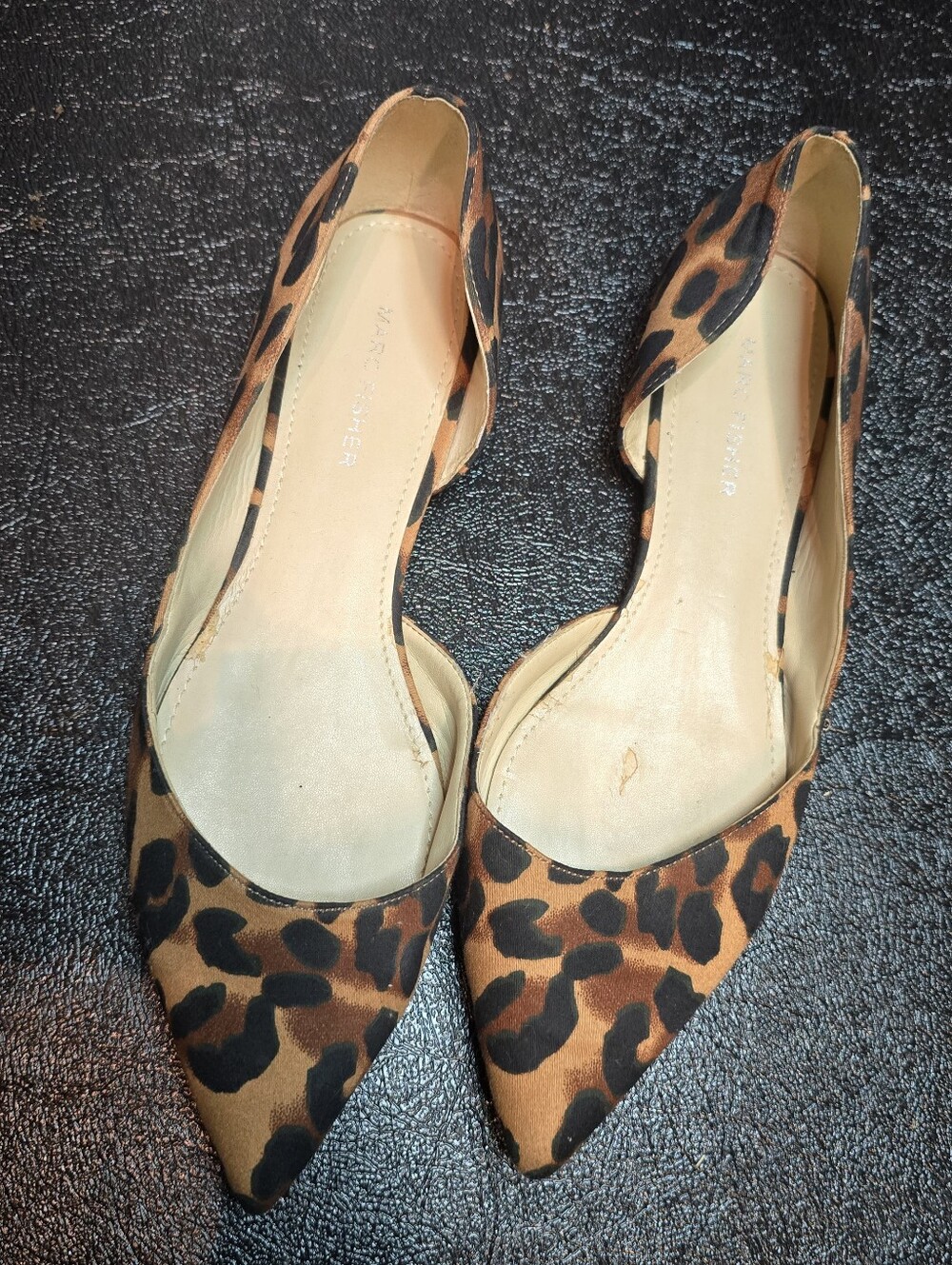 Marc Fisher Leopard D'Orsay Pointed-Toe Flats - Brown/Black Size 8M